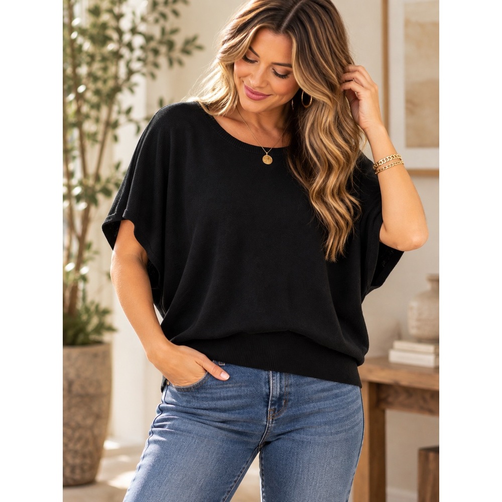Quince Black Organic Cotton Cashmere Blend Dolman Sweater Top Women's M